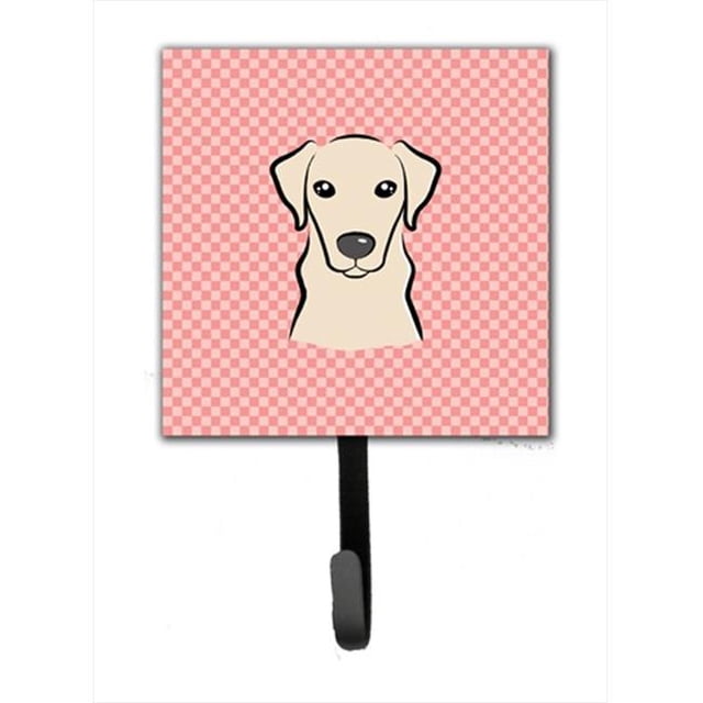 Checkerboard Pink Yellow Labrador Leash Or Key Holder, 4.25 W x 7 H In.