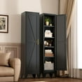 thumbnail image 2 of Narrow Bathroom Cabinet, Metal Storage Cabinet with 4 Adjustable Shelves and 2 Barn Doors,Tall Kitchen Pantry for Living Room, Home Office, Dining Room,Black, 2 of 7