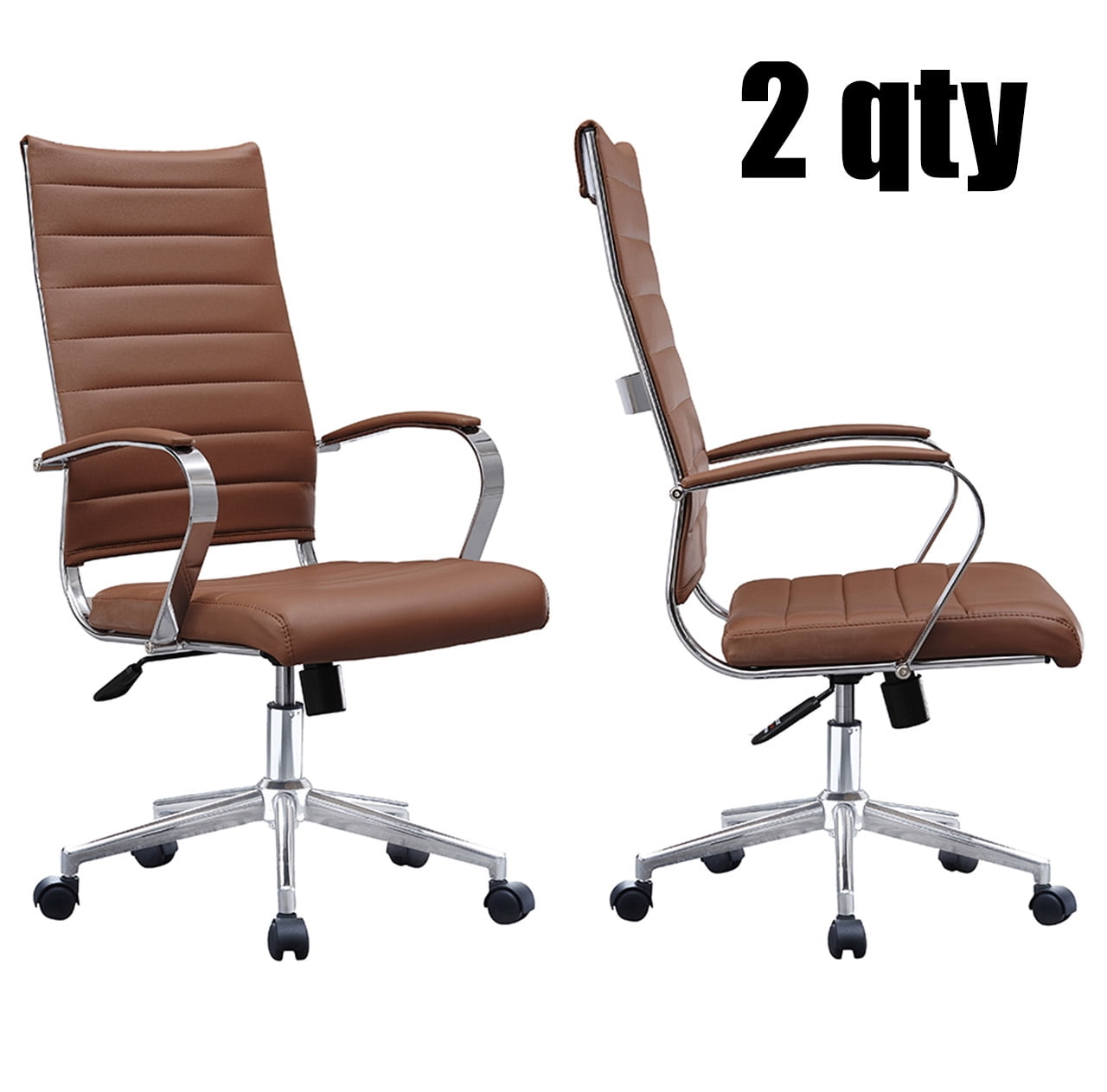 Homelala Set of 2 Brown Modern High Back Tall Ribbed PU Leather