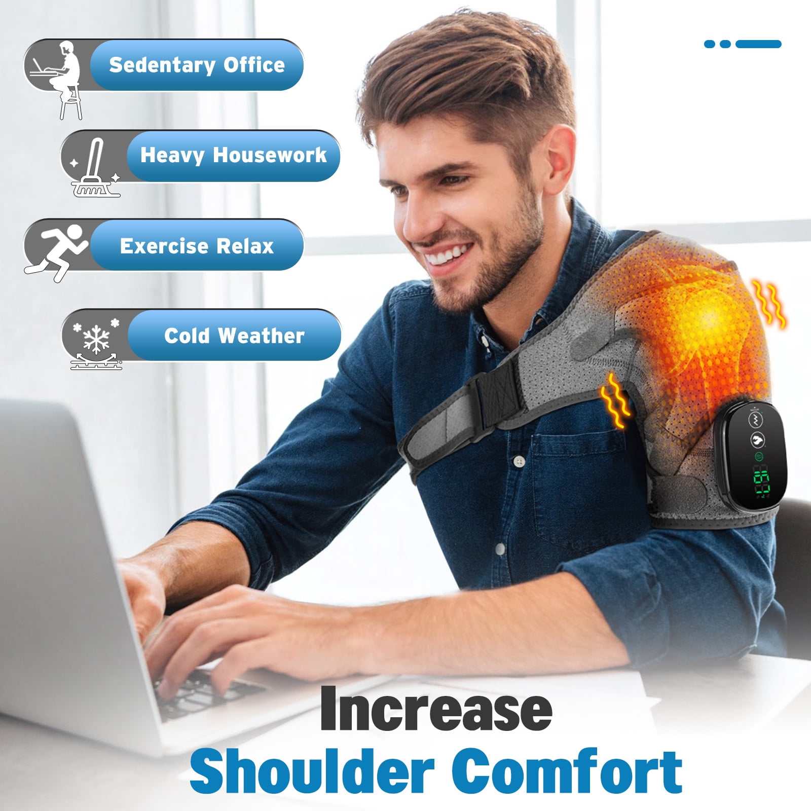 Shoulder Heating Pad, Shoulder Massager, Heated Shoulder Wrap, Adjustable Vibration Strap, 3 Heat Modes, Rechargeable Shoulder Support Soothing Wrap, Heating Pad for Shoulder, Deep Grey