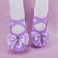 thumbnail image 2 of Abomasnow Girls Satin Heart Rhinestone Bow Crisscross Elastic Strap Split Sole Ballet Dance Shoes, 2 of 9