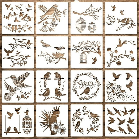 16 pieces birds stencils bird tree branches stencil flying bird painting stencil flower leaf drawing template reusable drawing stencil for paint on wall diy nature home decor wood sign walmart canada