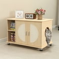 thumbnail image 2 of Pefilos 32" Wood Cat Litter Box Enclosure Furniture with Sisal Scratching Doors, Adjustable Metal Feet Cat Washroom Storage, Beige, 2 of 7