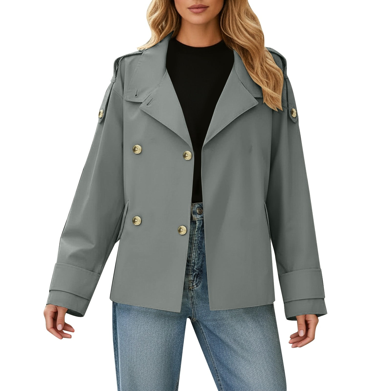 AWZXDE Women's Short Trench Coat With Oversized Double Breasted