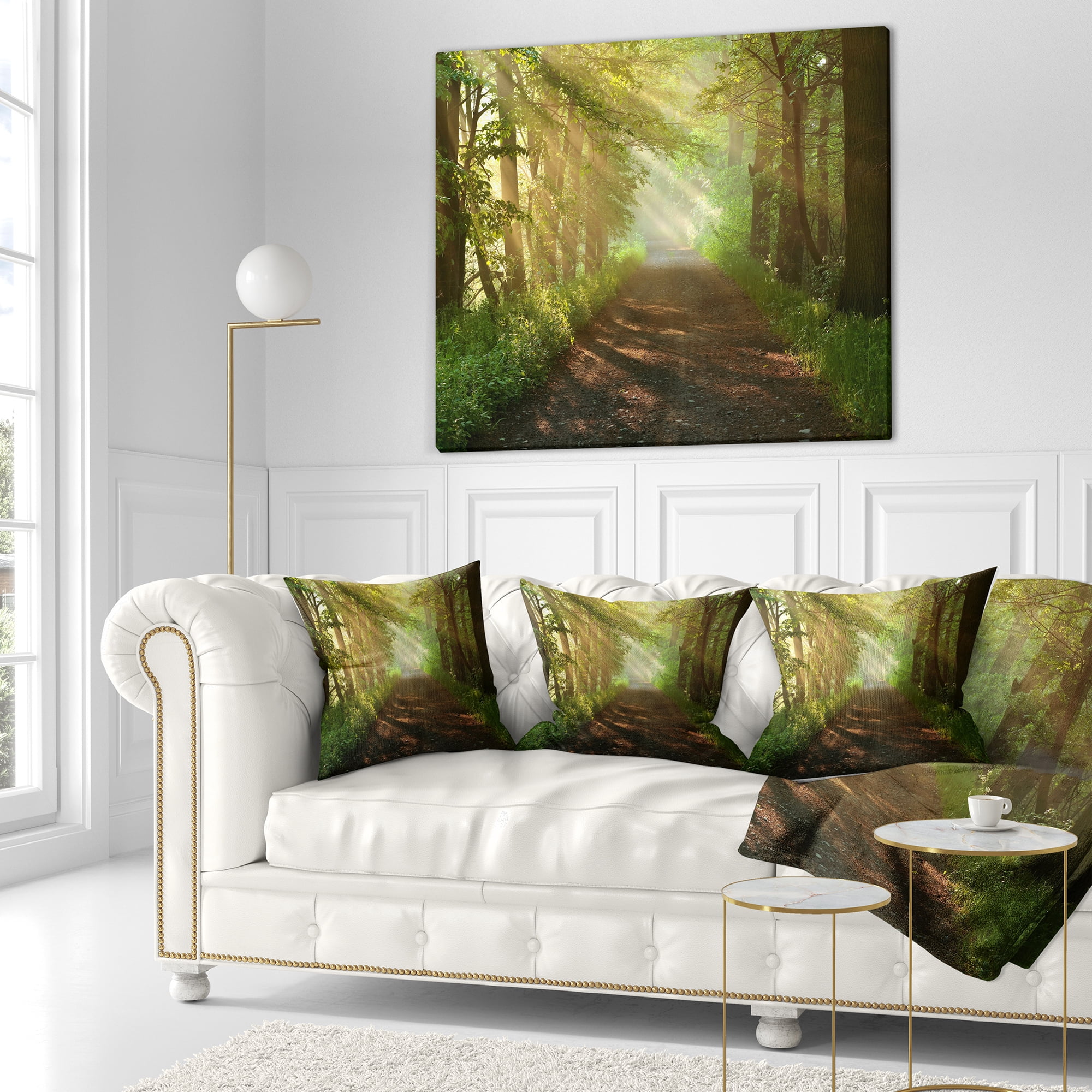 Designart Suns Peeks into Forest - Landscape Photography Throw Pillow - 18x18