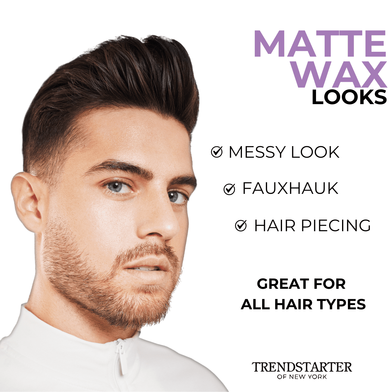 TRENDSTARTER - MATTE WAX, 4oz - Firm Hold - Matte Finish - Water-Based - Signature Fragrance - All-Day Hold - Premium Hair Styling Product - Flake-Free - Easy to Wash Out