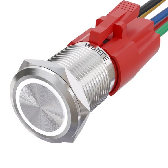 APIELE 16mm Momentary Push Button Switch On Off Stainless Steel with 12V LED Angel Eye Head for 16 0.63" Mounting Hole with Wire Socket Plug Self-Reset (White)