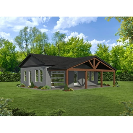 763-912: Traditional Country 1 Bed, 2 Bath Luxury Home Plan, 912 Sq Ft: Full Blueprints with License to Build by Home Plan Marketplace - Lesuto