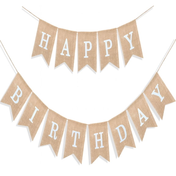AUQ Happy Birthday Burlap Banner With Letters for Adults,Eco-Friendly Neutral Rustic Birthday Decorations Supplies,White