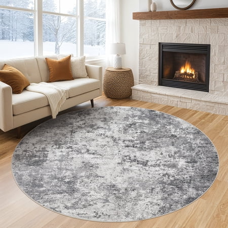 Condition photo showing Good Condition for toyoso 6x6 washable round area rug abstract modern distressed grey soft non shedding low pile circle rug machine washable for living room bedroom dining room office