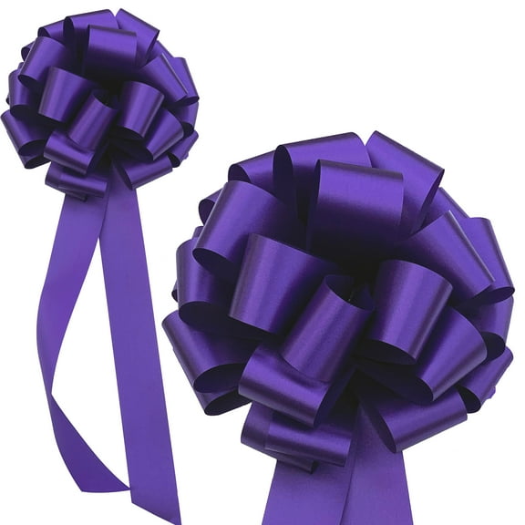 Big Decorative Purple Ribbon Pull Bows with Tails - 9" Wide, Set of 6, Christmas, Easter, Cancer Awareness, Fundraiser, Memorial