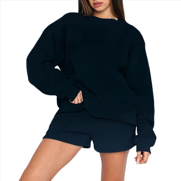 Suéteres de Cuello Redondo de de Gran Tamaño para Mujer, Tops Bonitos para Otoño e Invierno, Ropa Preppy para Chicas Adolescentes Negro M