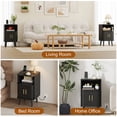 thumbnail image 2 of Mid Century Modern Bedside Table,Wood Nightstand with Power Outlet,Fluted Night Stand with Sliding Doors,Curved Round Edge Side Table with Storage Cabinet for Bedroom,Living Room(1PC), 2 of 8