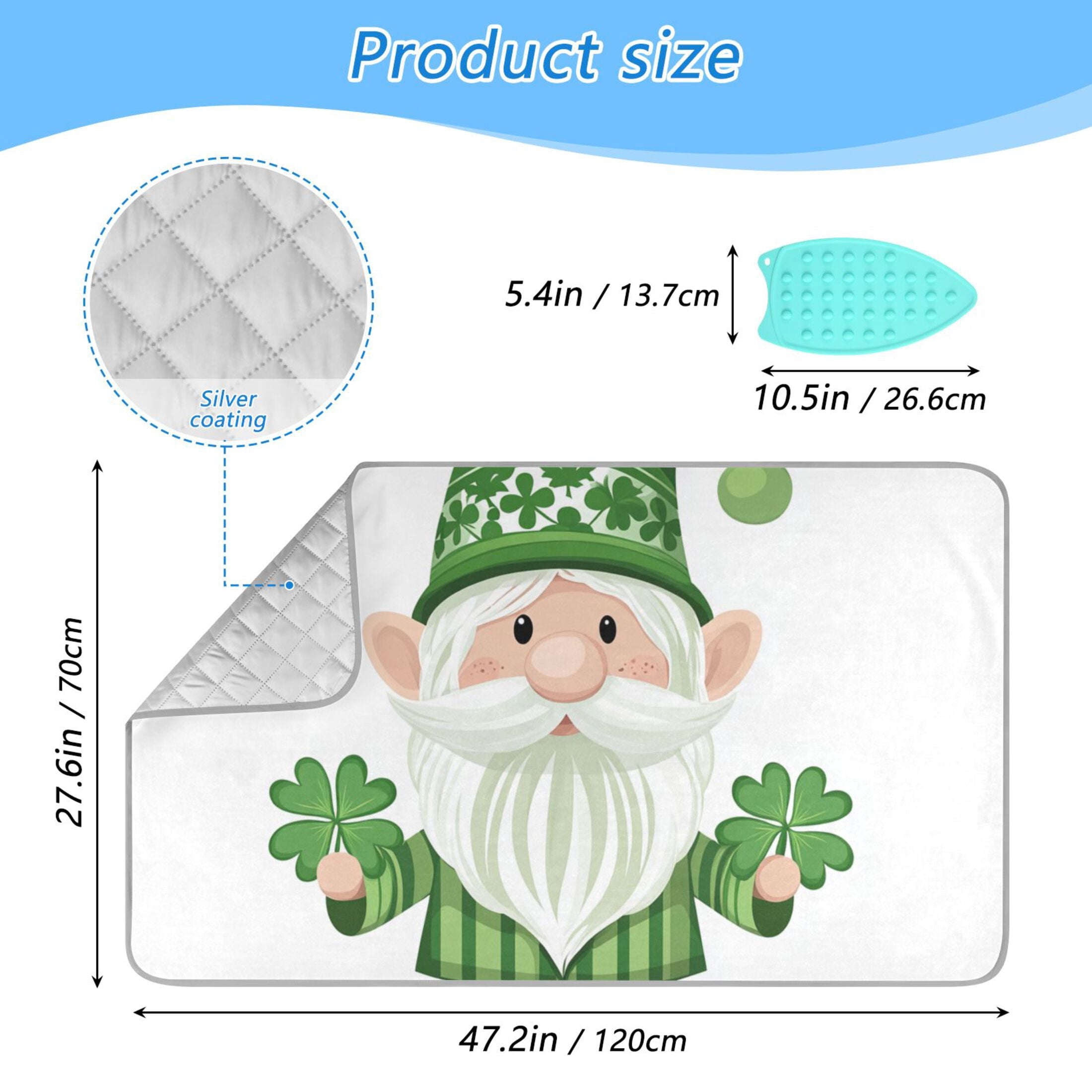 Dwarf with Clover St Patricks Day Ironing Mat Blanket Portable Travel Ironing Pad Heat Resistant Pad 47.2" x 27.6”