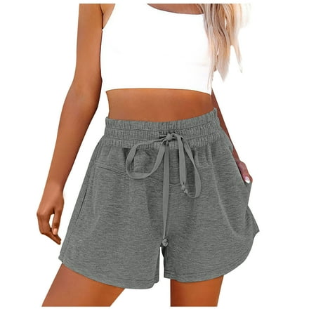 

YanHoo Elastic High Waist with Drawstring Shorts for Women Casual Wide Legs Loose Fit Shorts Summer Solid Work Out Pant