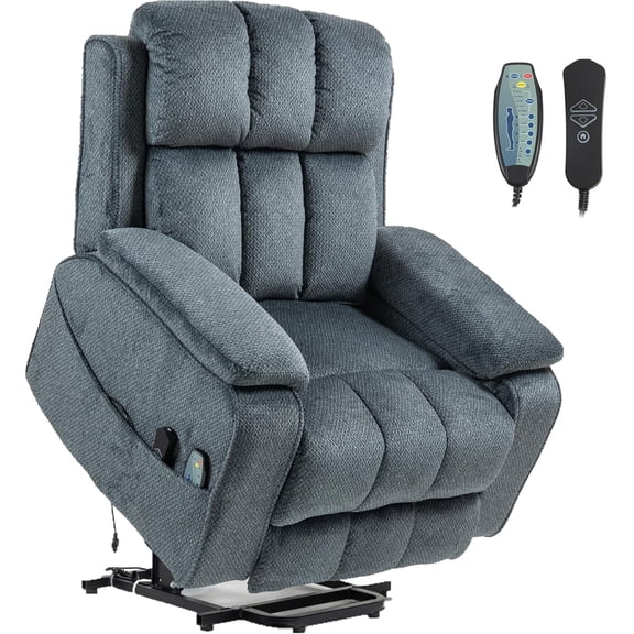 Power Lift Recliner Chairs for Elderly Big Man 400lbs, Oversized Lay Flat Recliner with Heat & Massage, Extended Footrest and Side Storage Cup Holder, USB Type C Charging for Adults Seniors