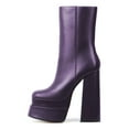 thumbnail image 2 of YDN Women Round Toe Mid Calf Boots Platform High Chunky Block Heels Side Zipper Booties Daily Dress Shoes Size Size 10.5 Purple, 2 of 4