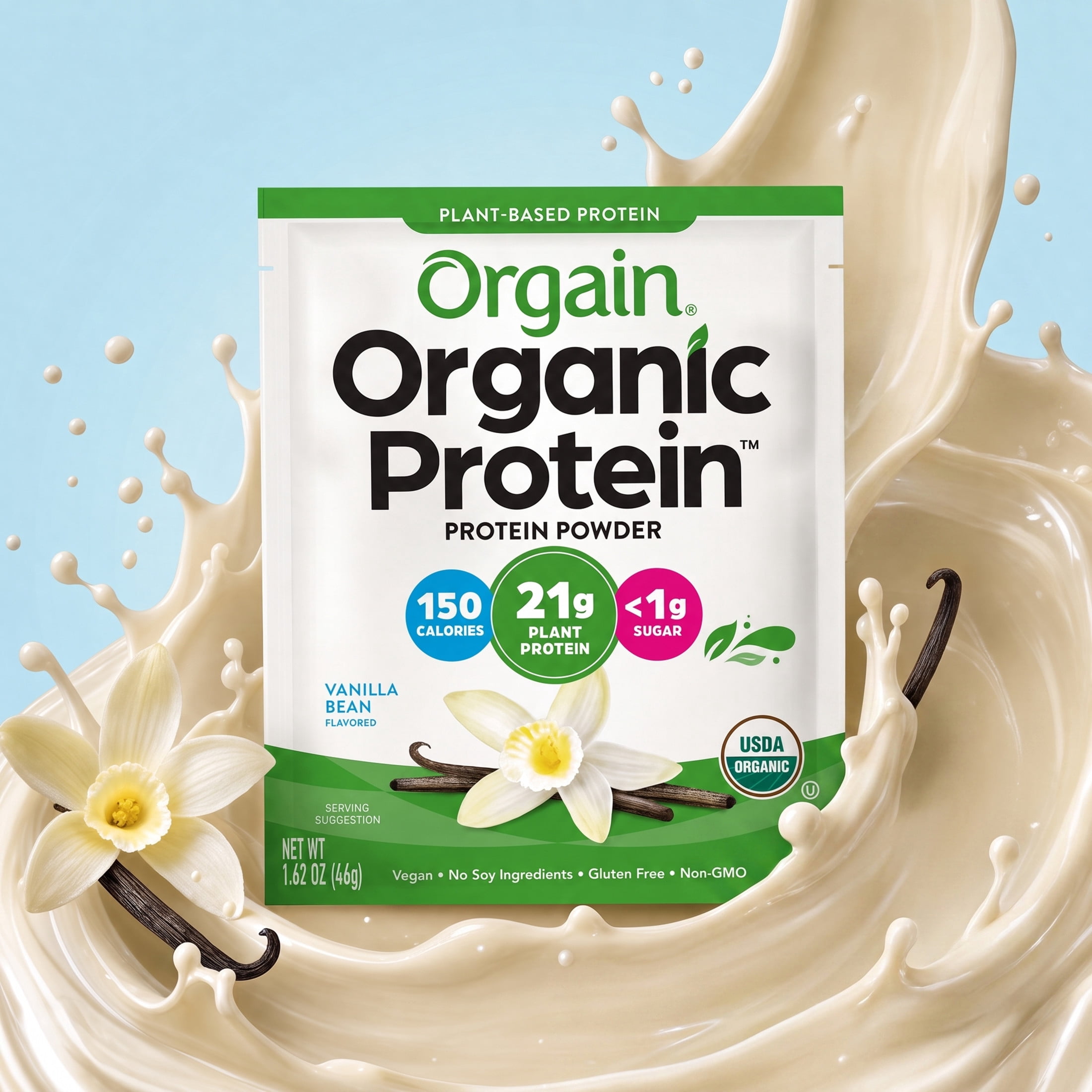 Orgain Organic Vegan 21g Protein Powder Packets, Travel Size - Vanilla, 1ct