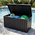 thumbnail image 4 of ZEUKMXOO 75-Gallon Outside Storage Box Waterproof, Large Outdoor Storage Bin for Patio Deck Garden, Black Heavy Duty Container with Lid, Bottom Casters, 4 of 7