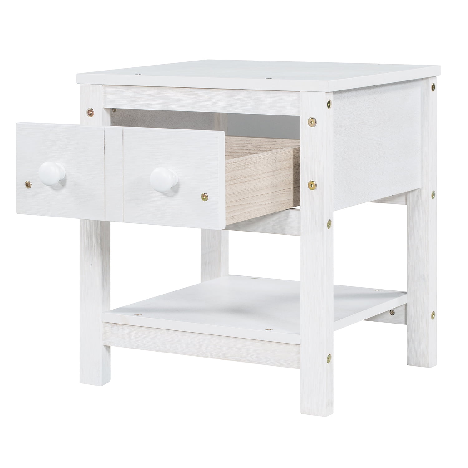 Resenkos Modern Set of 2 Nightstand with Drawer and Shelf, Bedroom Wood Bedside Table, Brushed White Resenkos Modern Set of 2 Nightstand with Drawer and Shelf, Bedroom Wood Bedside Table, Brushed White