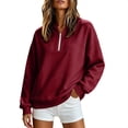 thumbnail image 2 of Horkkom Quarter Zip Pullover Women Long Sleeve Solid Color V Neck Sweatshirt Travel Daily Casual Tops, S-2XL, 2 of 7
