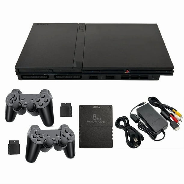 Sony - Playstation 2 PS2 Console Slim Game System with 2 RetroFam Wireless Controllers and 8MB Card (Refurbished)