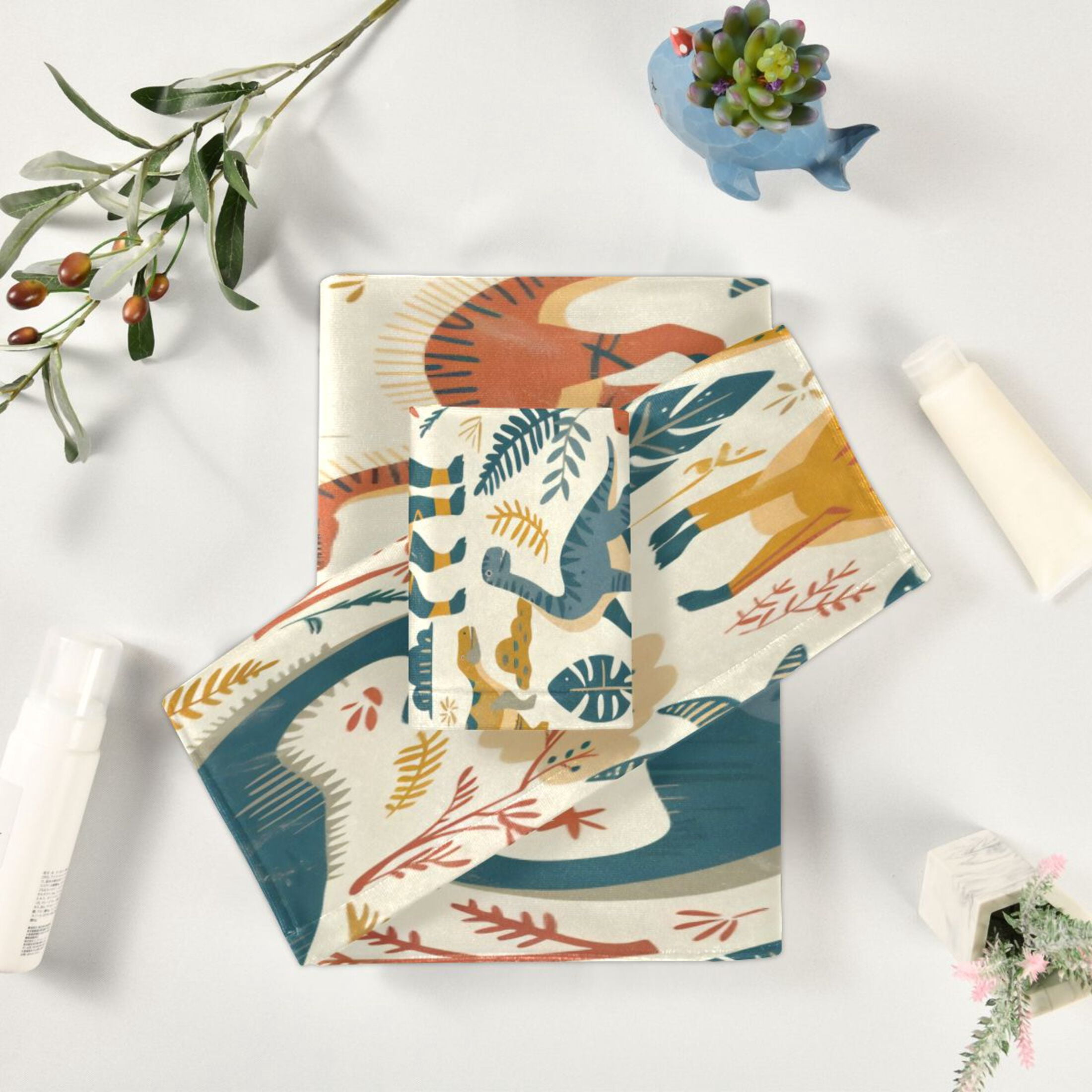 Three-Piece Towel Set Face Towel Towel Set Hand Towel Bath Towel Cotton Bath Towels Bath Towel Sets Hand Bath Towels Green Dinosaur