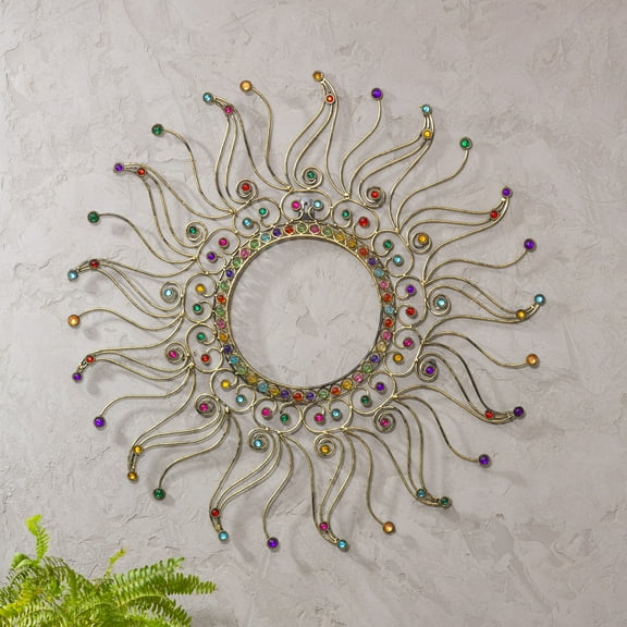 Colorful Beaded Metal Sunburst Outdoor Wall Décor
