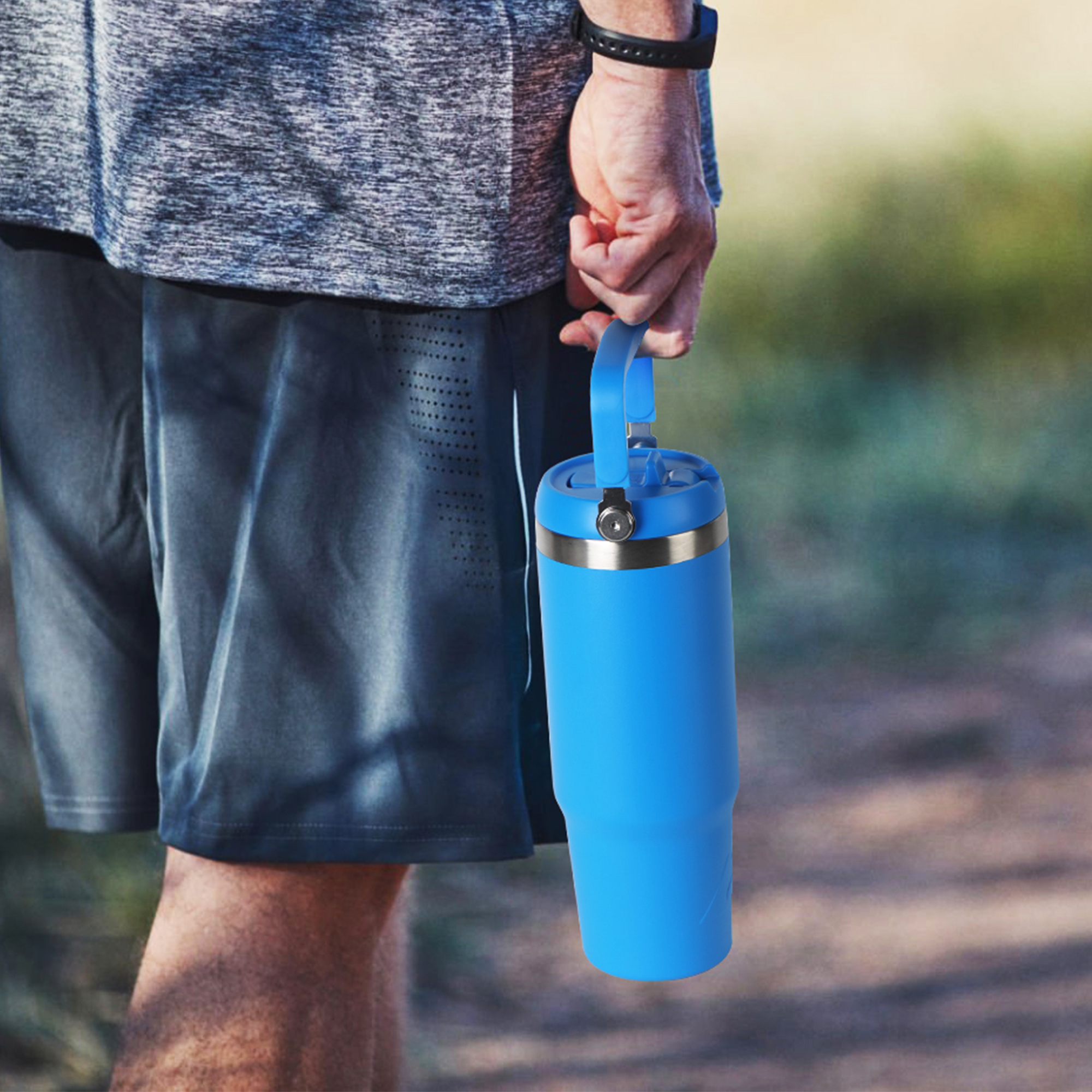 Termo giratorio de acero inoxidable aislado de 30 oz, azul eléctrico 8