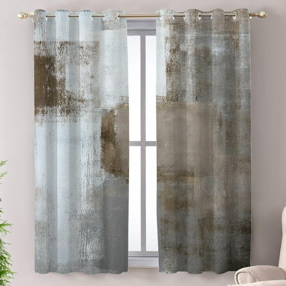 Grey Abstract Art Blackout Window Curtains, Brown Painting Thermal Insulated Curtains Grommet Top Window Drapes for Living Room, Bedroom 26"W x 63"L (Pack of 2)