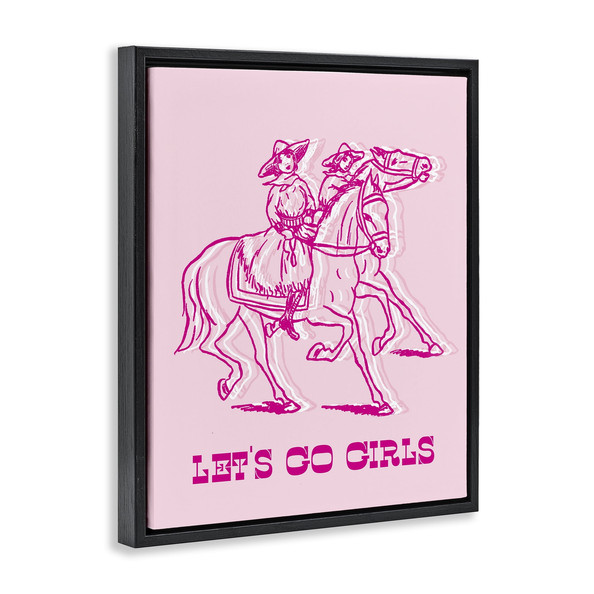 Stupell Industries Let's Go Girls Outline People Painting Black Floater Framed Canvas Art Print Wall Art, 17 x 21