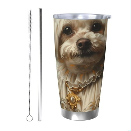 

Zeuib Regal Dog In Royal Attire Printed 20oz Stainless Steel Insulated Car Cup Stainless Steel Thermal Cup Vacuum Insulated Leak-proof Travel Mug Cup-Straw Two-piece Set