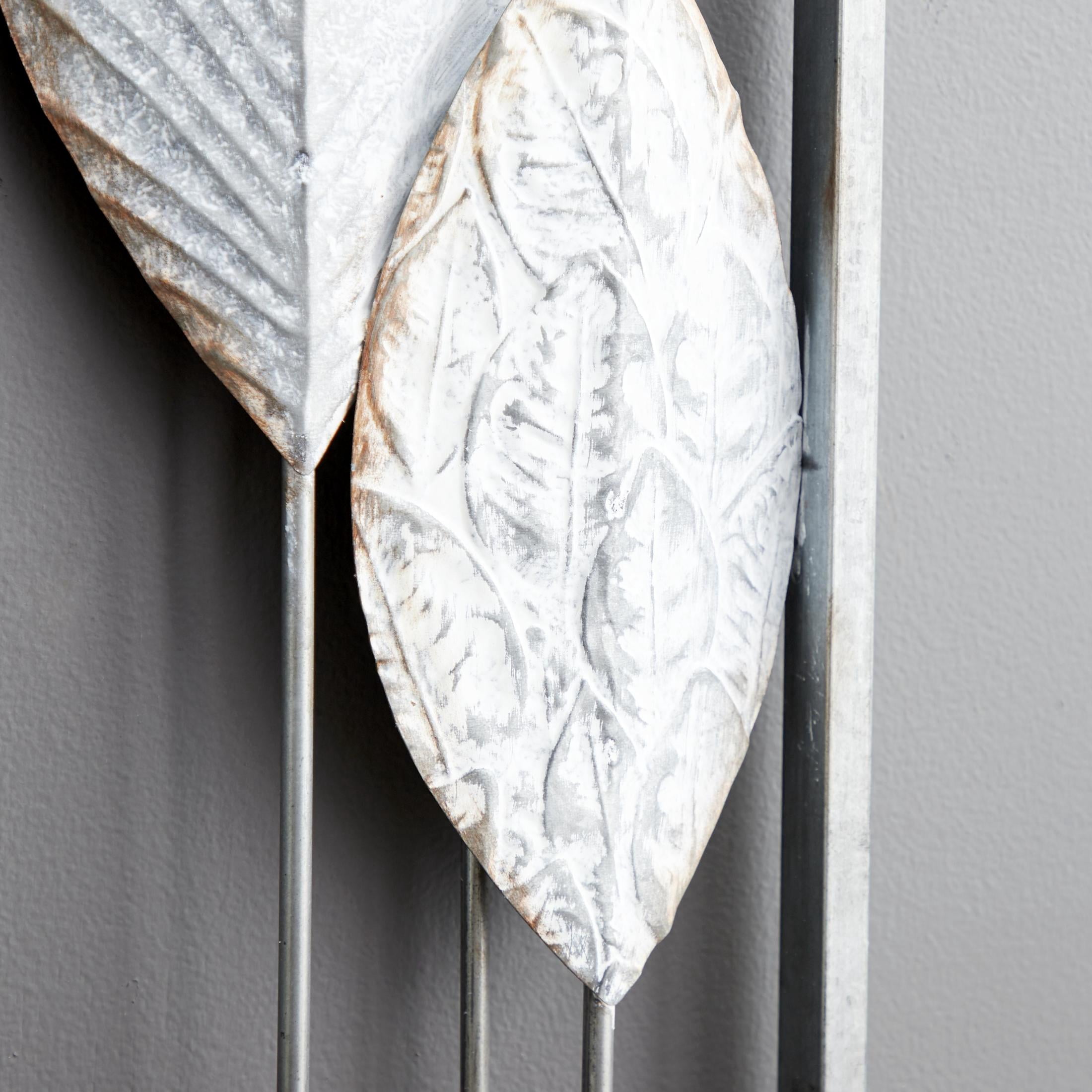 DecMode Gray Metal Tall Cut-Out Leaf Wall Decor with Intricate Laser Cut Designs