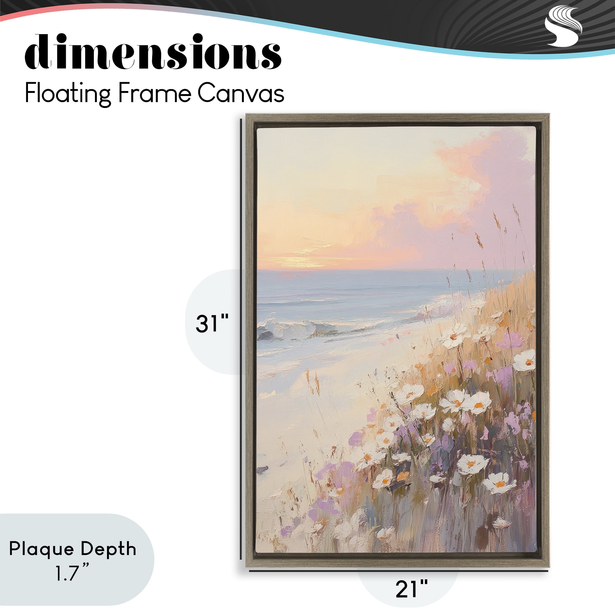 Stupell Industries Pastel Sunset Wildflowers By Sea Brown Framed Floater Canvas Wall Art, design by Sisi and Seb