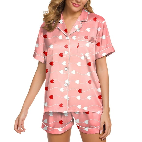 TJAZFJPA Cute Pajama Pants Womens Silk Satin Pajamas Set Two Piece Pj Sets Sleepwear Loungewear Button Down Pj Sets Womens Pajamas Flannel Family Pajamas