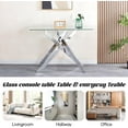 thumbnail image 4 of Glass Console Table, Narrow Entryway Table with Tempered Glass Top and Silver Metal Legs, Modern Sofa Table for Hallway, Foyer, Living Room, Office, 4 of 6