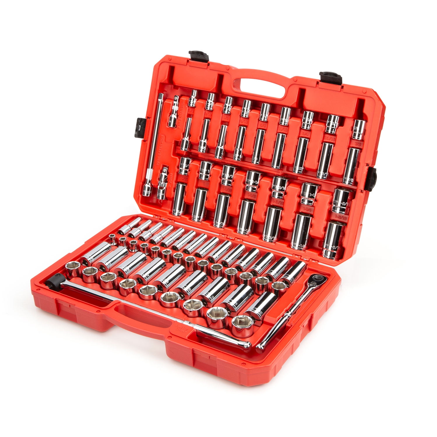 TEKTON 1/2 Inch Drive Shallow and Deep 6-Point Socket and Ratchet Set with Case, 83-Piece (3/8 - 1-5/16 in., 10-32 mm) | SKT25302