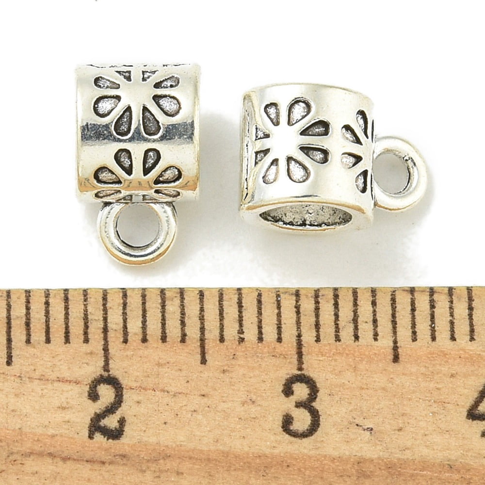 Tibetan style Alloy Tube Bails Lead Free Cadmium Free Silver 10.5x7x6.5mm Hole: 2mm and 4.5mm 1250pcs/1000g