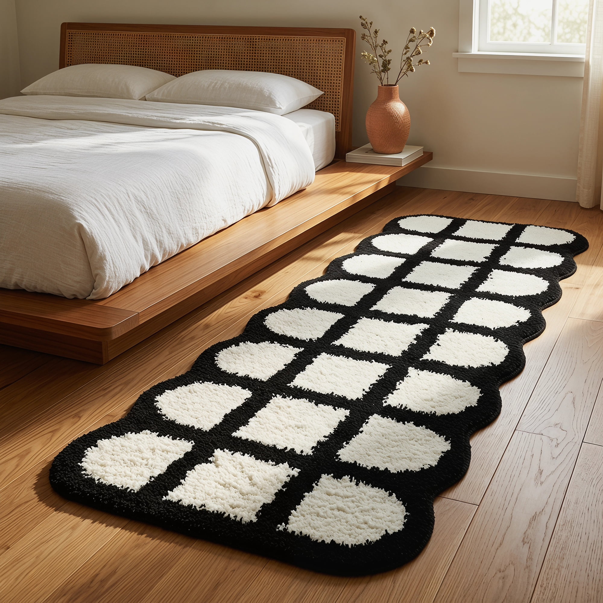 Unique Bargains Extra Long Shaggy Faux Fur Non-Slip Plush Rug Black White 47" x 16"