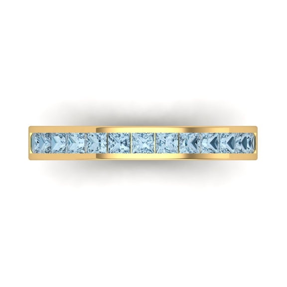 0.84 ct Brilliant Princess Cut Natural Swiss Blue Topaz 18K Yellow Gold Stackable Band SZ 7.75