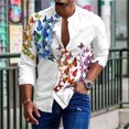 thumbnail image 1 of Camisa hawaiana para hombre con estampado de hojas, cuello alto, camisa larga de un solo pecho, ropa de diseñador para hombre moderna y de moda, 1 of 6