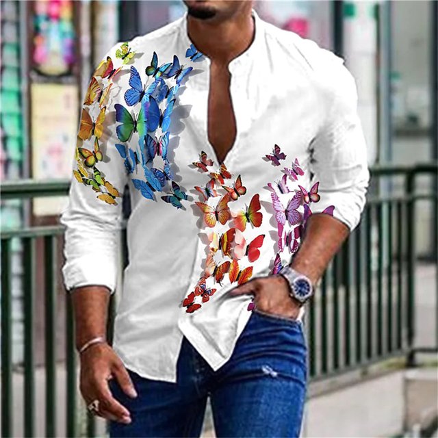 Camisa hawaiana para hombre con estampado de hojas, cuello alto, camisa larga de un solo pecho, ropa de diseñador para hombre moderna y de moda