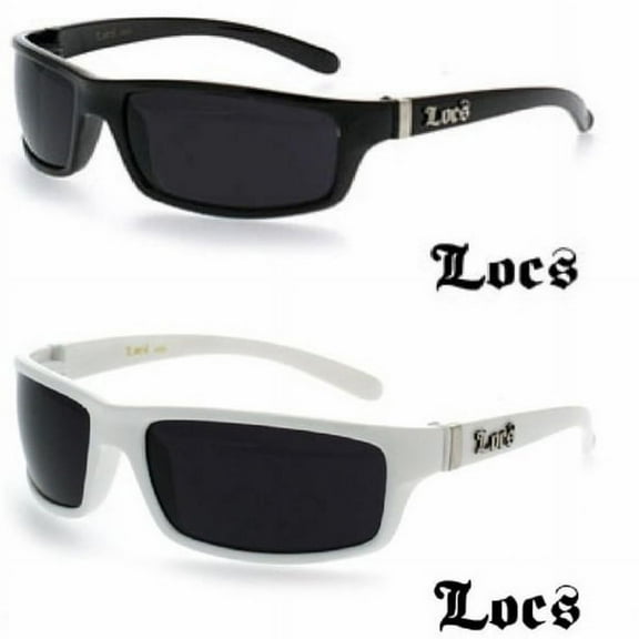 Locs 2 PACK 9025 Gangster Shades 1 BLACK & 1 WHITE Rectangle Sunglasses Shiny Finish FREE SHIPPING