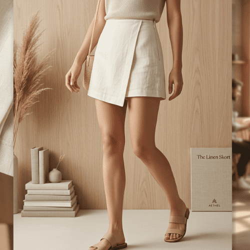 Women's White Linen Blend Skort with Built-In Shorts Size 12
