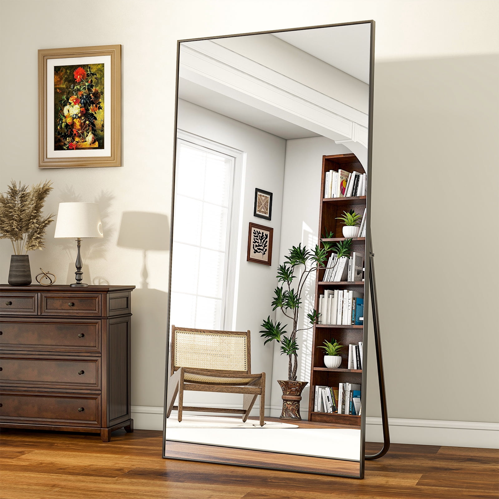 Lumora 76"x 34.5" Full Length Mirror Large Rectangle Floor Mirror Wall-Mounted Leaning Mirror, Black