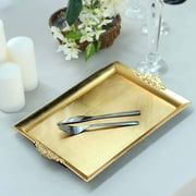 Efavormart 2 PCS - Gold 14 x 10 Rectangle Decorative Plastic Serving Trays With Embossed Rims For Wedding Birthday Party