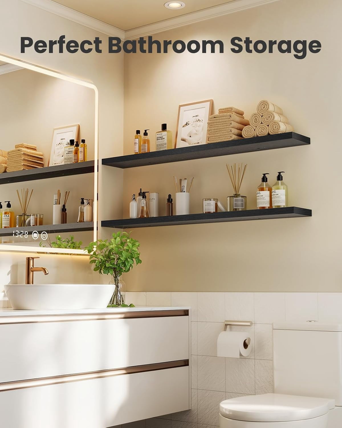 35.4" L Floating Shelves, Wall Shelves Set of 3 for Bathroom/Living Room/Bedroom/Kitchen, White Floating Shelves for Wall Decor Invisible Brackets