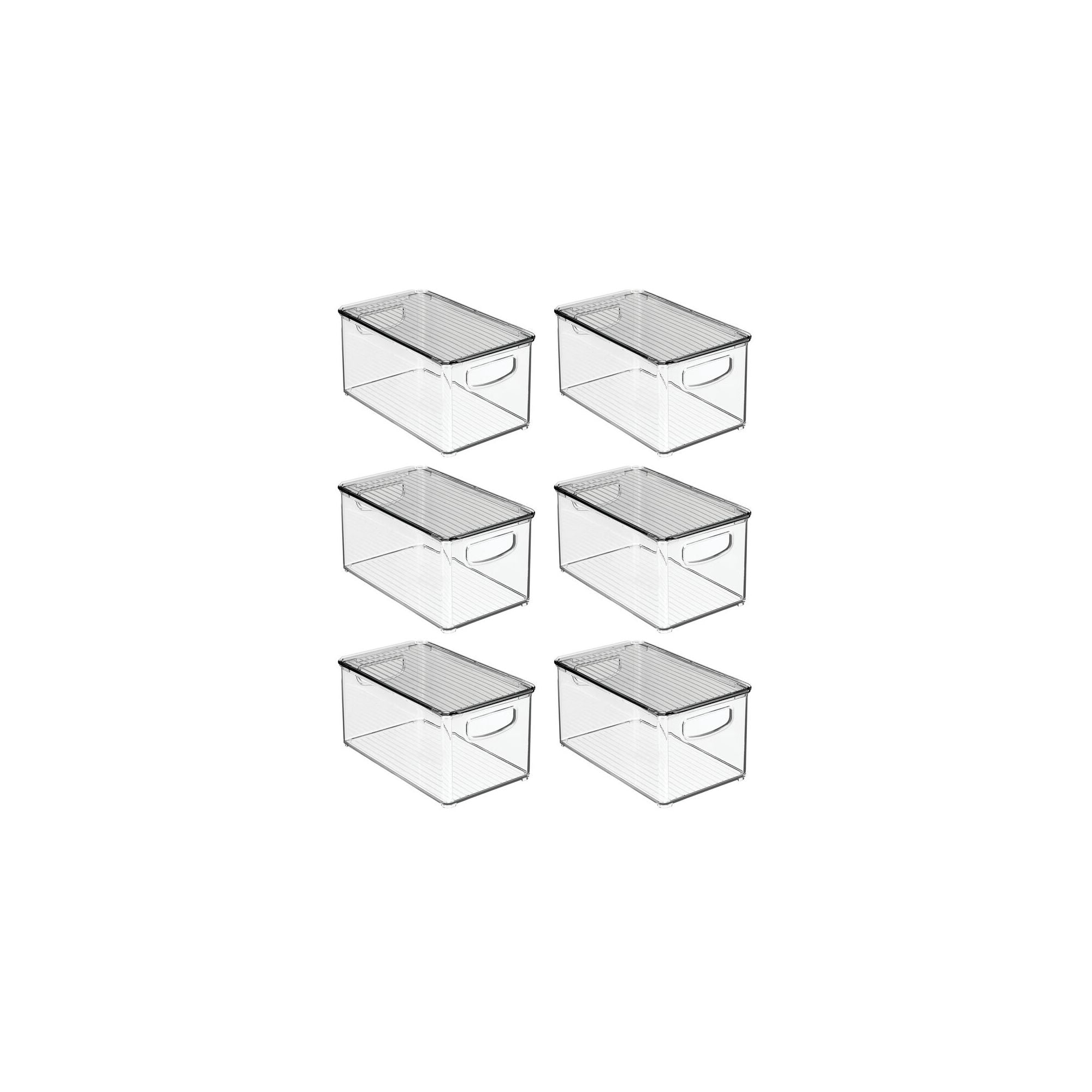 mDesign Plastic Deep Kitchen Storage Bin Box, Lid/Handles, 6 Pack, Clear/Gray
