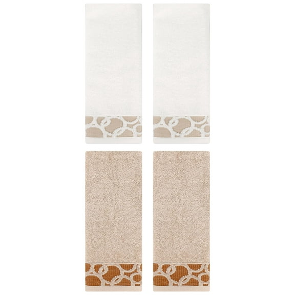 Unique Bargains Cotton Jacquard Hand Towels Soft Absorbent 13" x 29" Brown/White 4 Pack