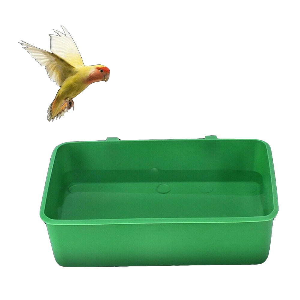 QXKE Plastic Bird Water Bath Tub Pet Bird Bowl for Parrots Parakeet Birdbath Cage Hanging Green